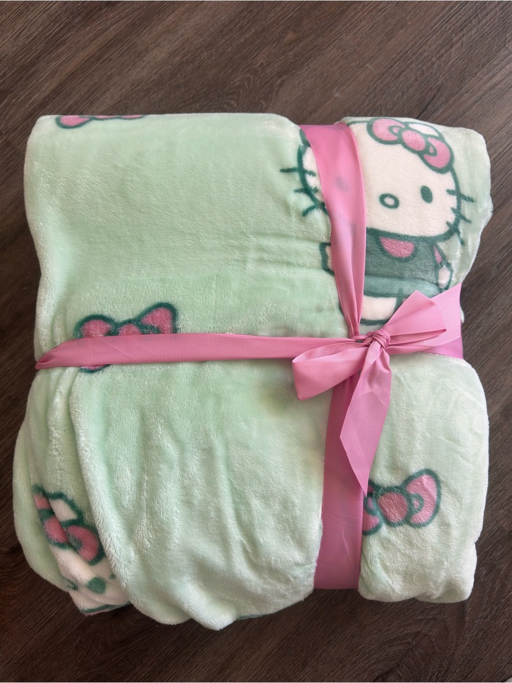 Hello Kitty Pastel Green Plush Throw with Pink Accents